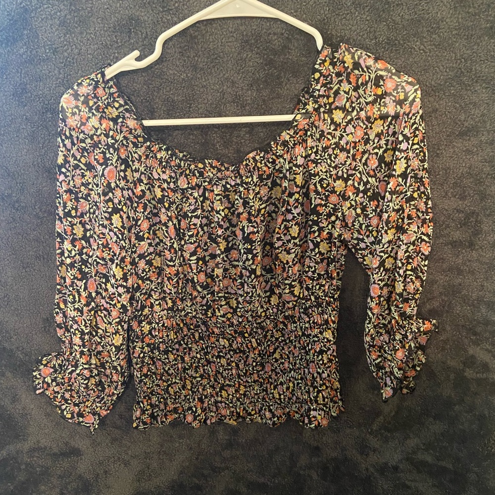 Anthropologie Ruffled Off-Shoulder Floral Top